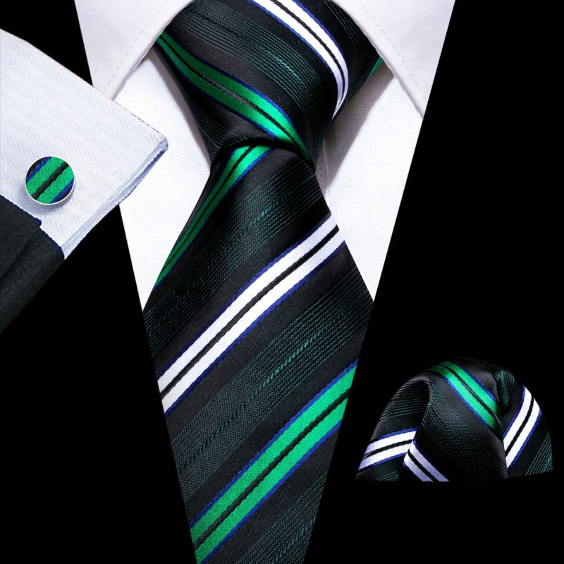 Luxury Silk Mens Ties Set Black Green Leaves Floral Neck Tie Handkerchief Cufflinks Set Wedding Business Party Barry·Wang 5938 - Image 29