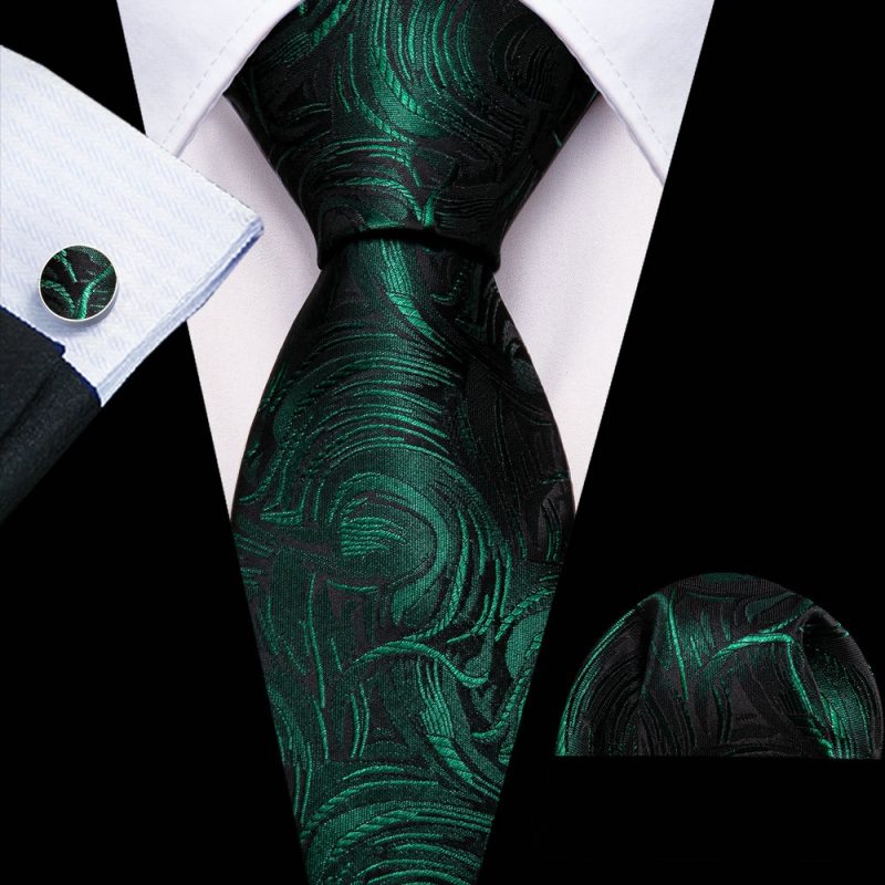 Luxury Silk Mens Ties Set Black Green Leaves Floral Neck Tie Handkerchief Cufflinks Set Wedding Business Party Barry·Wang 5938 - Image 31