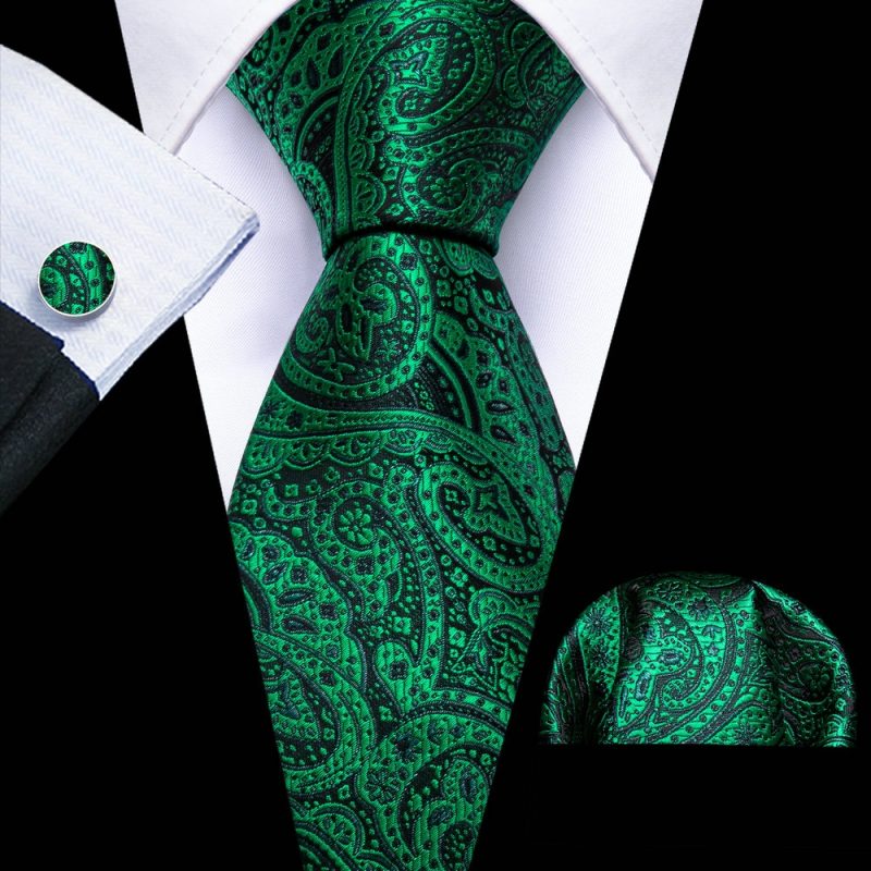 Luxury Silk Mens Ties Set Black Green Leaves Floral Neck Tie Handkerchief Cufflinks Set Wedding Business Party Barry·Wang 5938 - Image 35