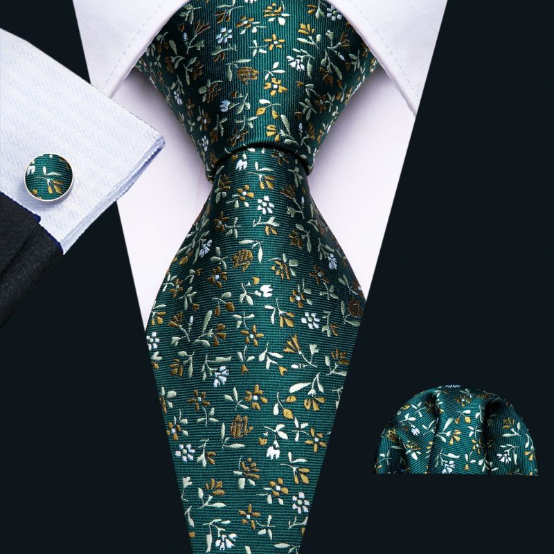 Luxury Silk Mens Ties Set Black Green Leaves Floral Neck Tie Handkerchief Cufflinks Set Wedding Business Party Barry·Wang 5938 - Image 36