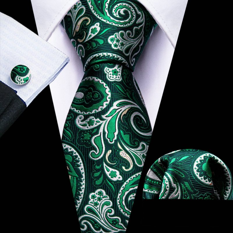Luxury Silk Mens Ties Set Black Green Leaves Floral Neck Tie Handkerchief Cufflinks Set Wedding Business Party Barry·Wang 5938 - Image 47
