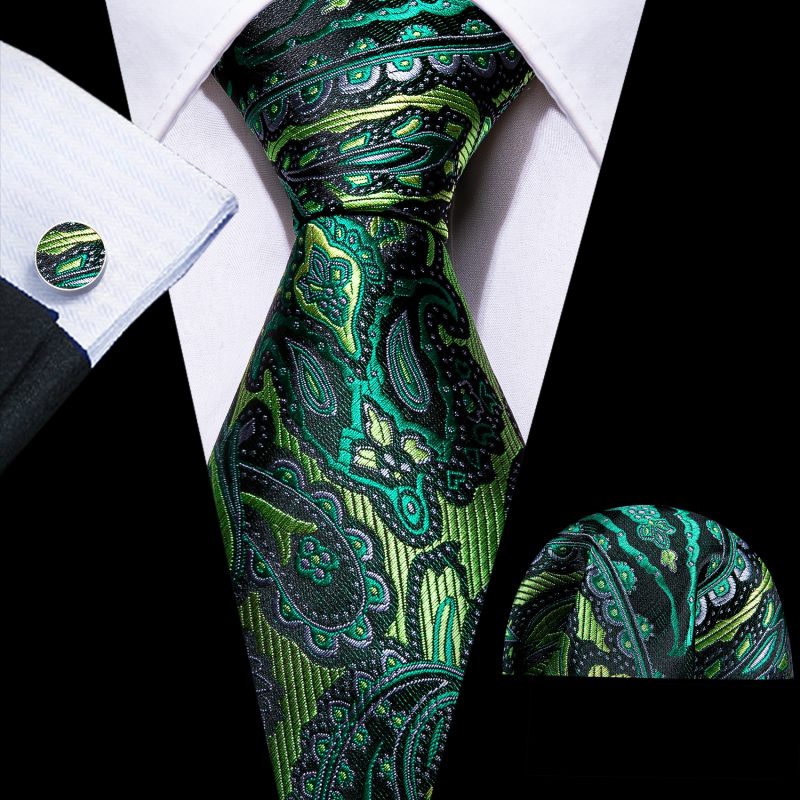 Luxury Silk Mens Ties Set Black Green Leaves Floral Neck Tie Handkerchief Cufflinks Set Wedding Business Party Barry·Wang 5938 - Image 48