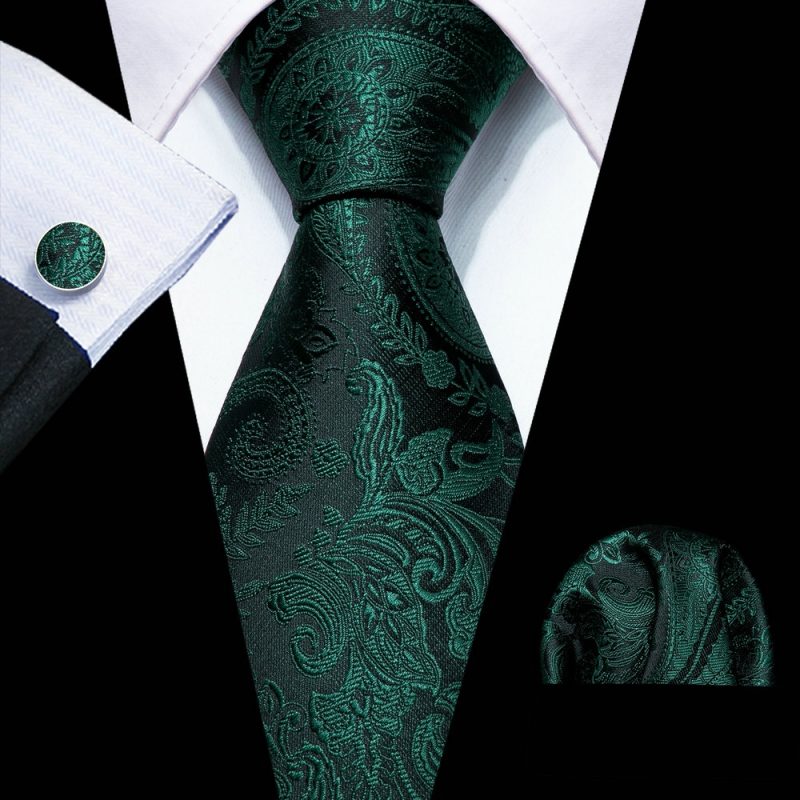 Luxury Silk Mens Ties Set Black Green Leaves Floral Neck Tie Handkerchief Cufflinks Set Wedding Business Party Barry·Wang 5938 - Image 49