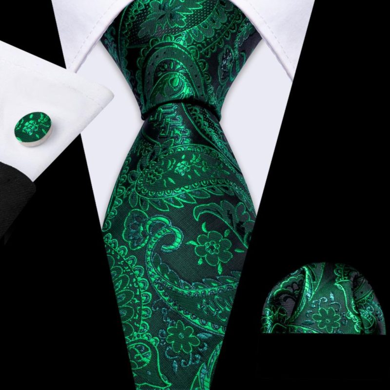 Luxury Silk Mens Ties Set Black Green Leaves Floral Neck Tie Handkerchief Cufflinks Set Wedding Business Party Barry·Wang 5938 - Image 53