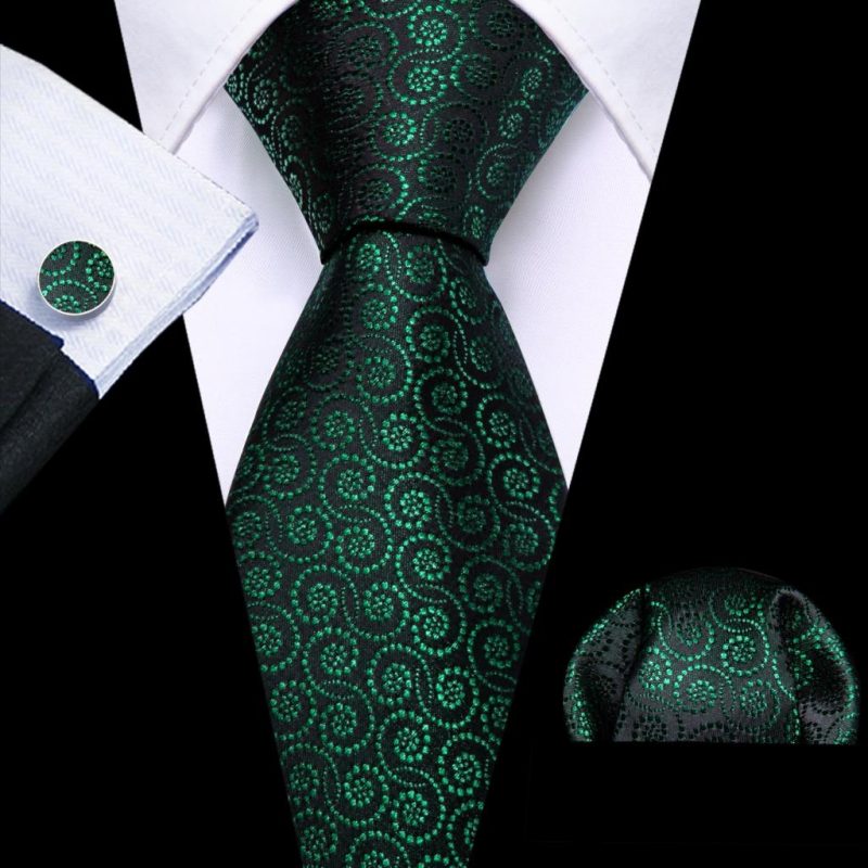Luxury Silk Mens Ties Set Black Green Leaves Floral Neck Tie Handkerchief Cufflinks Set Wedding Business Party Barry·Wang 5938 - Image 55
