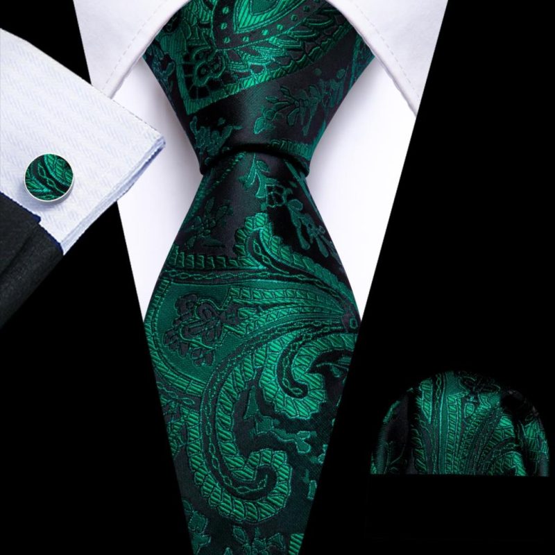 Luxury Silk Mens Ties Set Black Green Leaves Floral Neck Tie Handkerchief Cufflinks Set Wedding Business Party Barry·Wang 5938 - Image 56