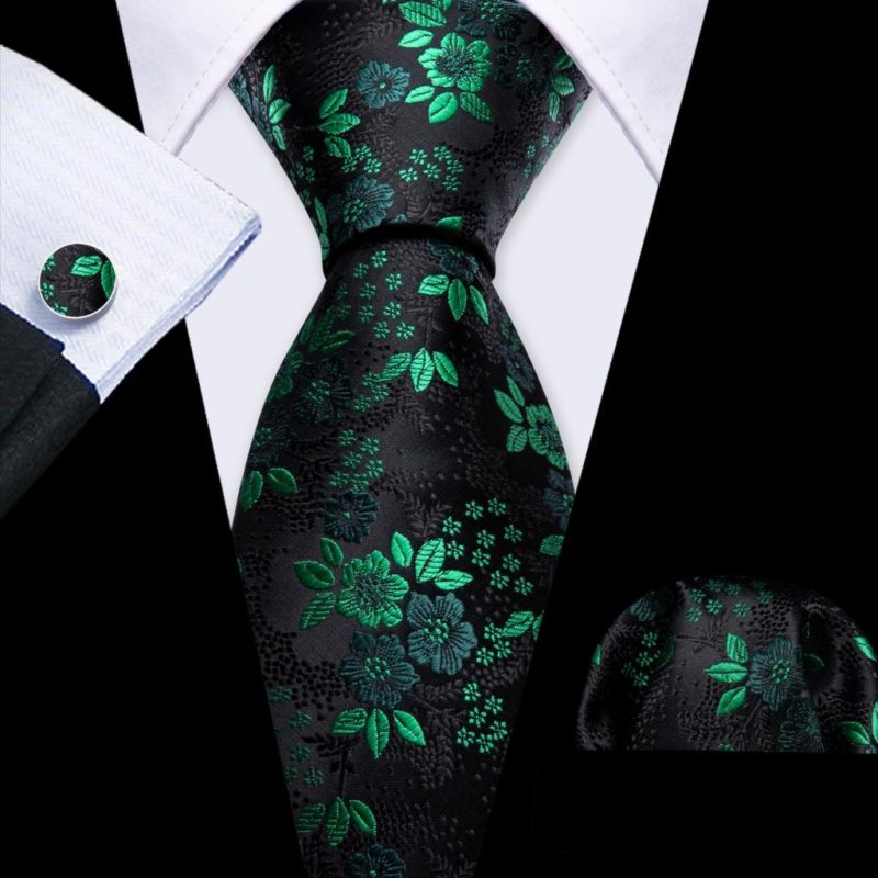 Luxury Silk Mens Ties Set Black Green Leaves Floral Neck Tie Handkerchief Cufflinks Set Wedding Business Party Barry·Wang 5938 - Image 57