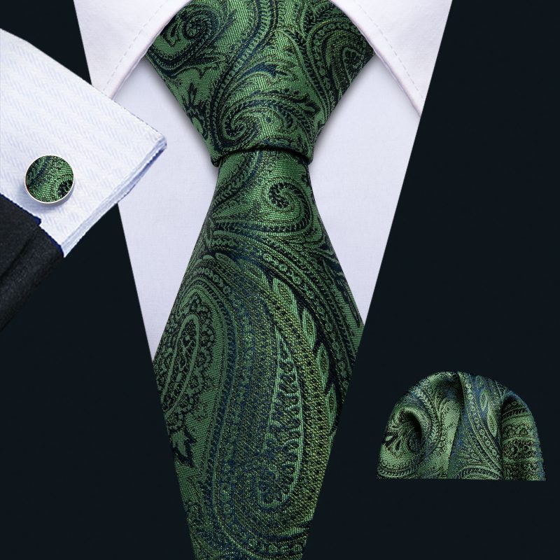 Luxury Silk Mens Ties Set Black Green Leaves Floral Neck Tie Handkerchief Cufflinks Set Wedding Business Party Barry·Wang 5938 - Image 58