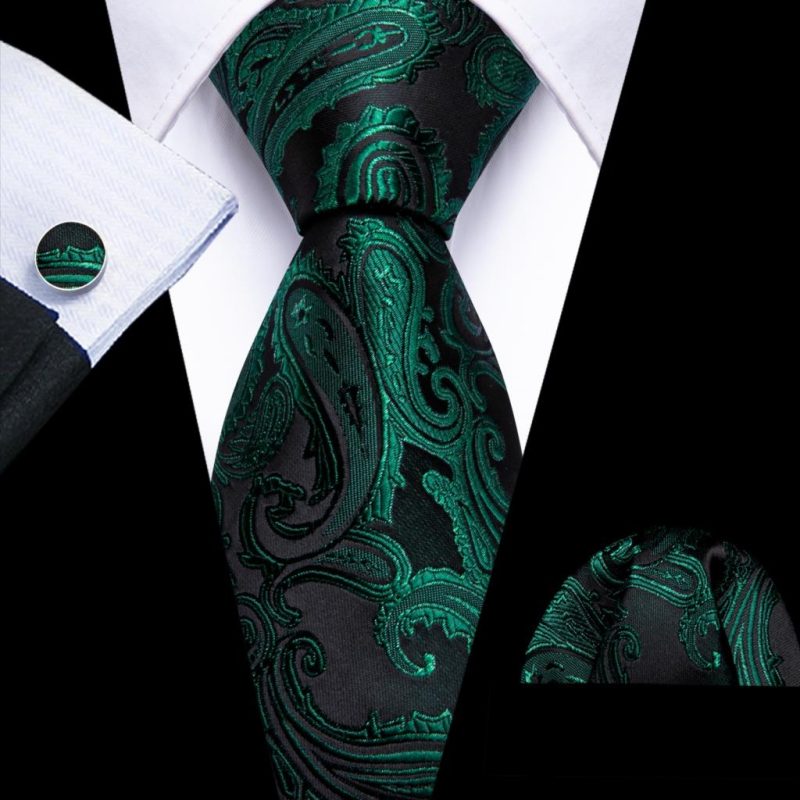 Luxury Silk Mens Ties Set Black Green Leaves Floral Neck Tie Handkerchief Cufflinks Set Wedding Business Party Barry·Wang 5938 - Image 59