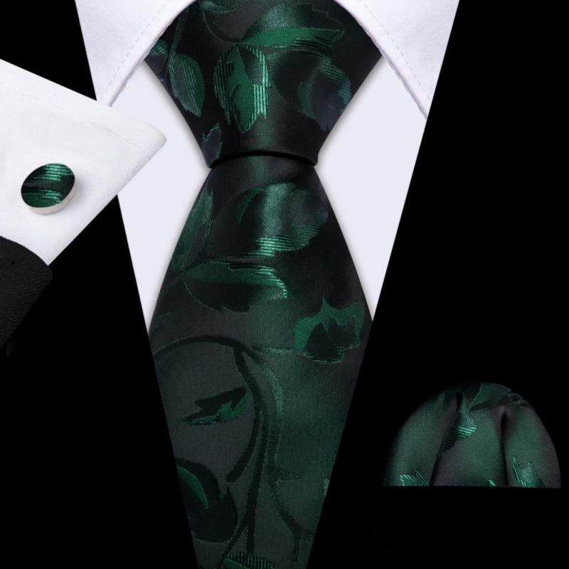 Luxury Silk Mens Ties Set Black Green Leaves Floral Neck Tie Handkerchief Cufflinks Set Wedding Business Party Barry·Wang 5938 - Image 61