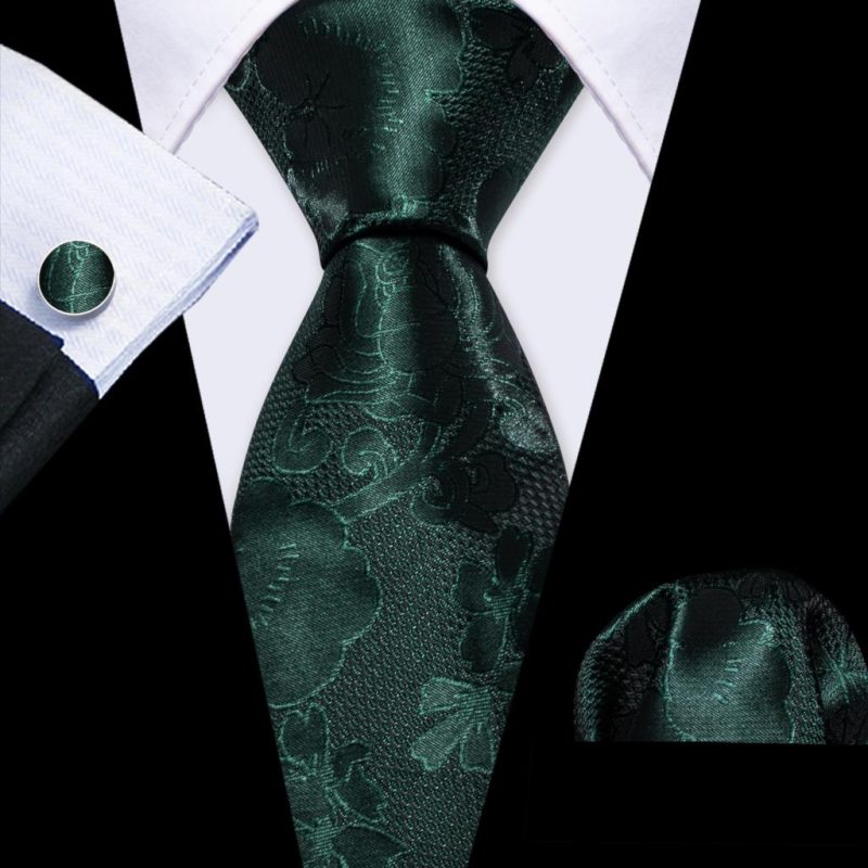 Luxury Silk Mens Ties Set Black Green Leaves Floral Neck Tie Handkerchief Cufflinks Set Wedding Business Party Barry·Wang 5938 - Image 62