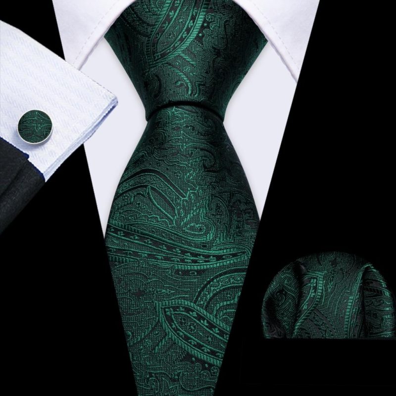 Luxury Silk Mens Ties Set Black Green Leaves Floral Neck Tie Handkerchief Cufflinks Set Wedding Business Party Barry·Wang 5938 - Image 63