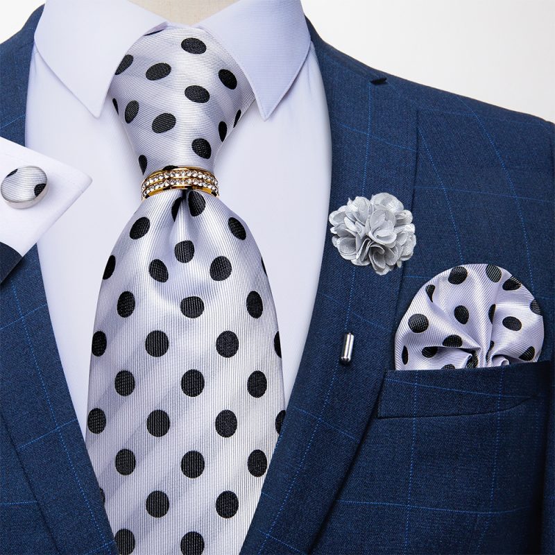 Men's Floral Red 8cm Ties Handkerchief Cufflinks Metal Ring Brooch Pin 5 Pcs Set Wedding Party Suits Accessory Gift for Husband - Image 10