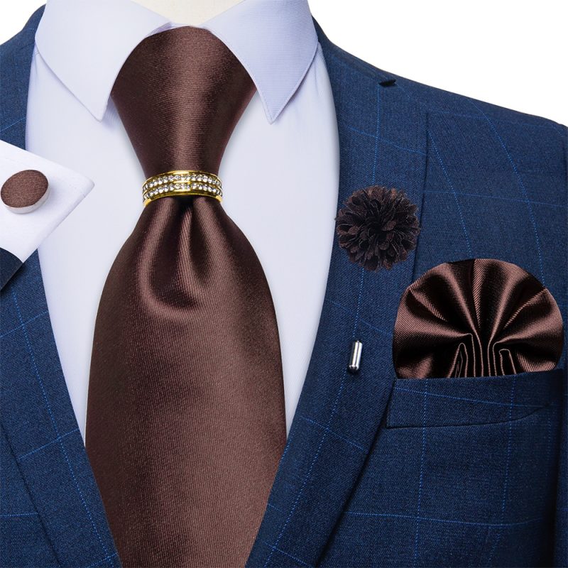 Men's Floral Red 8cm Ties Handkerchief Cufflinks Metal Ring Brooch Pin 5 Pcs Set Wedding Party Suits Accessory Gift for Husband - Image 14