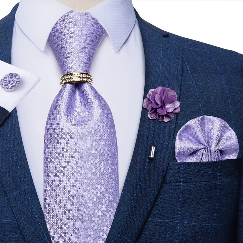 Men's Floral Red 8cm Ties Handkerchief Cufflinks Metal Ring Brooch Pin 5 Pcs Set Wedding Party Suits Accessory Gift for Husband - Image 17