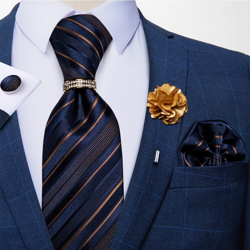 Men's Floral Red 8cm Ties Handkerchief Cufflinks Metal Ring Brooch Pin 5 Pcs Set Wedding Party Suits Accessory Gift for Husband - Image 24