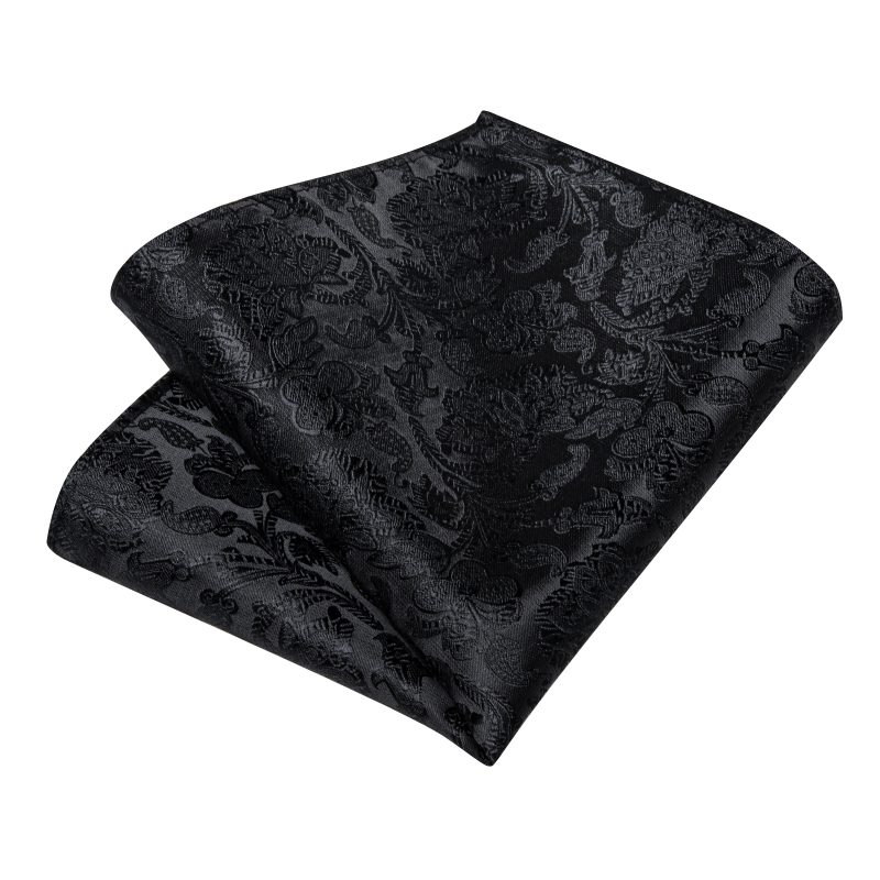 Luxury Black Solid Paisley Tie Set Pocket Square Cufflinks 8cm Jacquard Woven Silk Wedding Party Neck Tie for Men Accessories - Image 3
