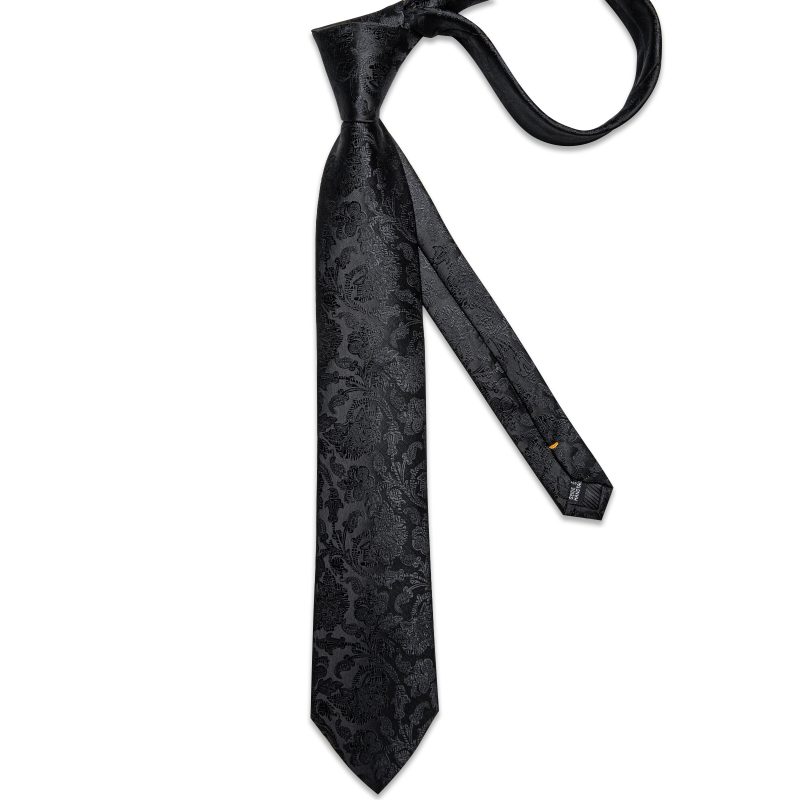 Luxury Black Solid Paisley Tie Set Pocket Square Cufflinks 8cm Jacquard Woven Silk Wedding Party Neck Tie for Men Accessories - Image 4