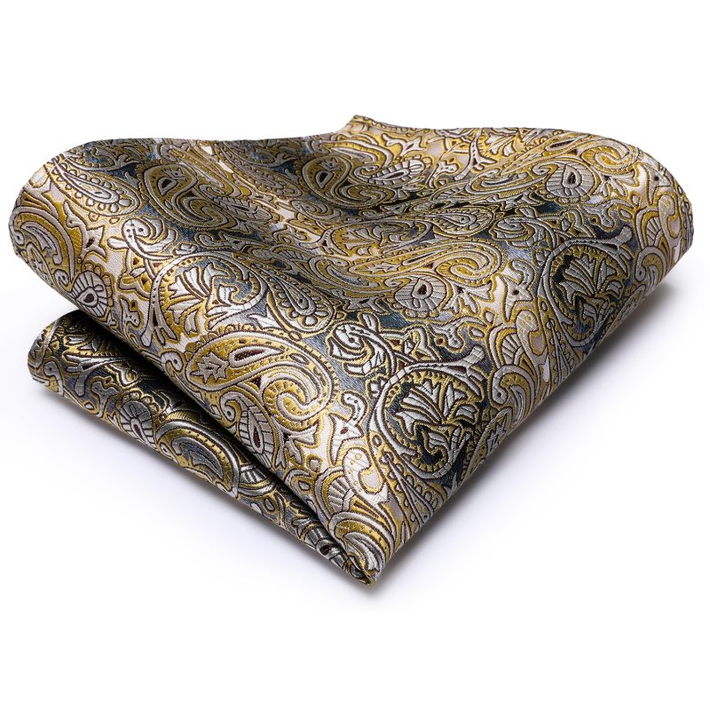 Hi-Tie Yellow Brown Paisley Tie For Men Silk Men's Tie Clip Gift For Men Luxury Necktie Hanky Cufflinks Set Formal Wedding - Image 4