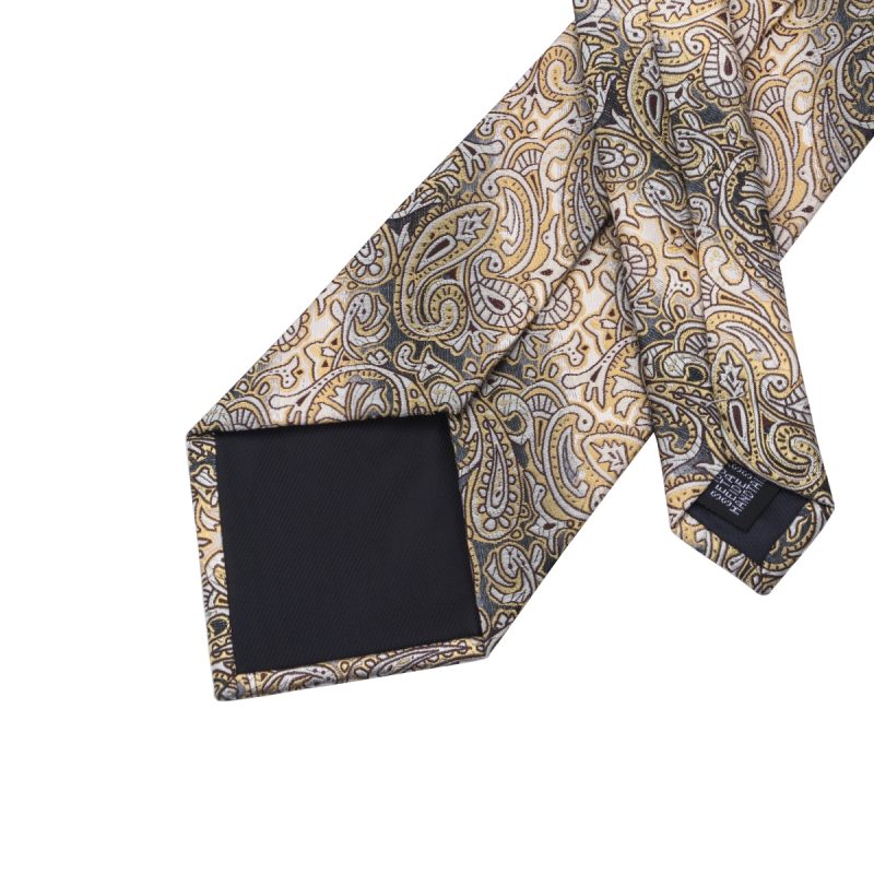 Hi-Tie Yellow Brown Paisley Tie For Men Silk Men's Tie Clip Gift For Men Luxury Necktie Hanky Cufflinks Set Formal Wedding - Image 5