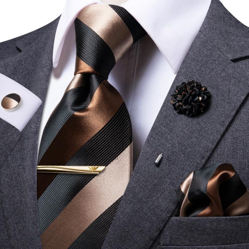 Hi-Tie Yellow Brown Paisley Tie For Men Silk Men's Tie Clip Gift For Men Luxury Necktie Hanky Cufflinks Set Formal Wedding - Image 8