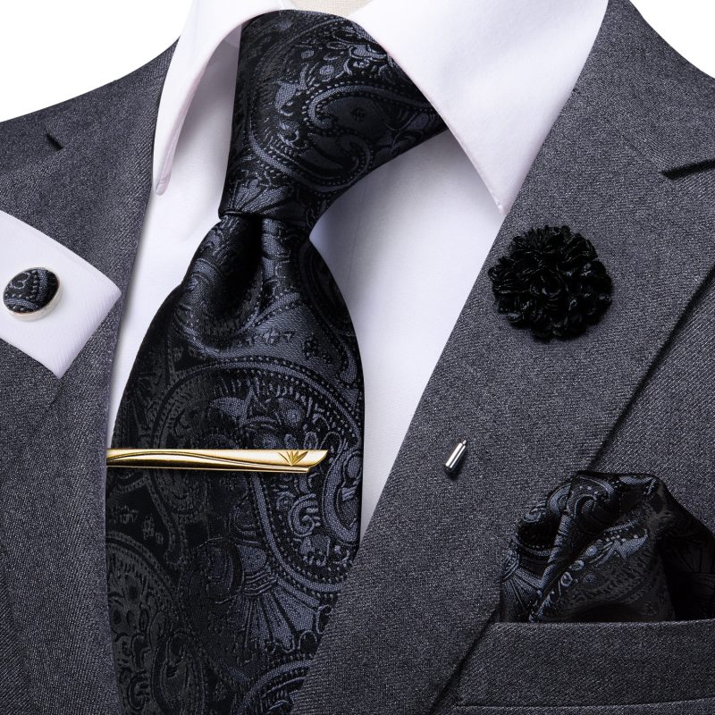 Hi-Tie Yellow Brown Paisley Tie For Men Silk Men's Tie Clip Gift For Men Luxury Necktie Hanky Cufflinks Set Formal Wedding - Image 9