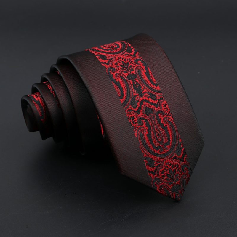 Fashion Jacquard Red Grey Necktie 6cm Floral Plaid Patchwork Polyester Male Skinny Party Business Tie Suit Shirt Accessory Gift - Image 8