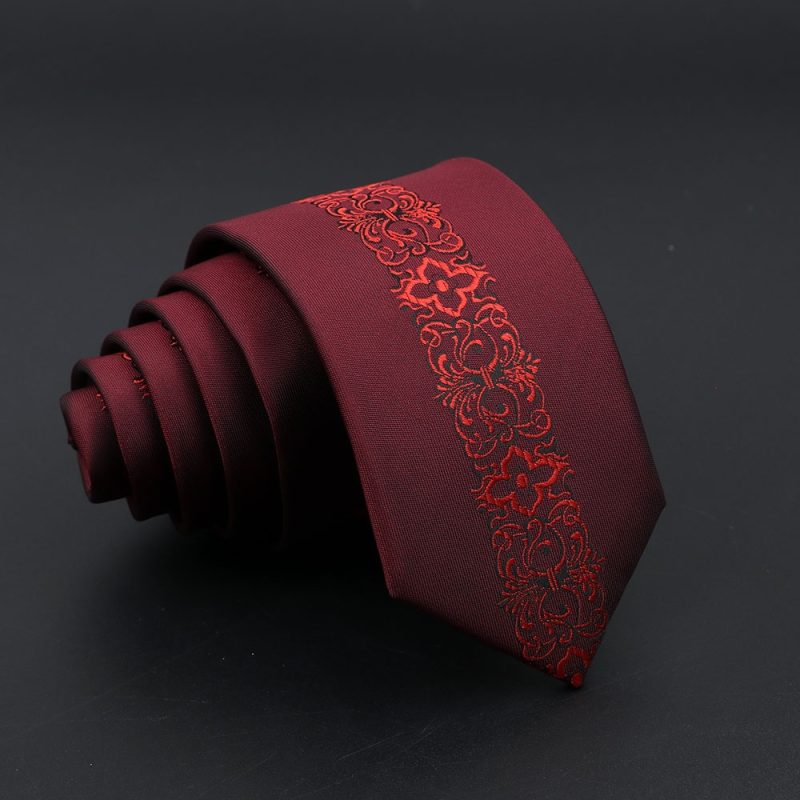 Fashion Jacquard Red Grey Necktie 6cm Floral Plaid Patchwork Polyester Male Skinny Party Business Tie Suit Shirt Accessory Gift - Image 9