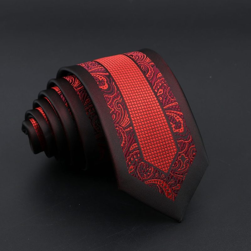 Fashion Jacquard Red Grey Necktie 6cm Floral Plaid Patchwork Polyester Male Skinny Party Business Tie Suit Shirt Accessory Gift - Image 11