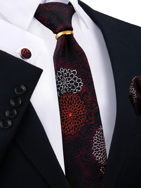 Luxury 100% Silk Tie For Mens Necktie Handkerchief Pocket Square Cufflink with Ring Brooch Set Wedding Business Ties Accessories