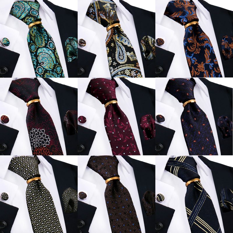Luxury 100% Silk Tie For Mens Necktie Handkerchief Pocket Square Cufflink with Ring Brooch Set Wedding Business Ties Accessories - Image 6