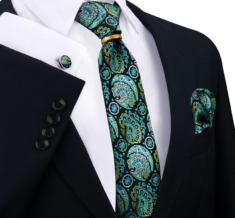 Luxury 100% Silk Tie For Mens Necktie Handkerchief Pocket Square Cufflink with Ring Brooch Set Wedding Business Ties Accessories - Image 25
