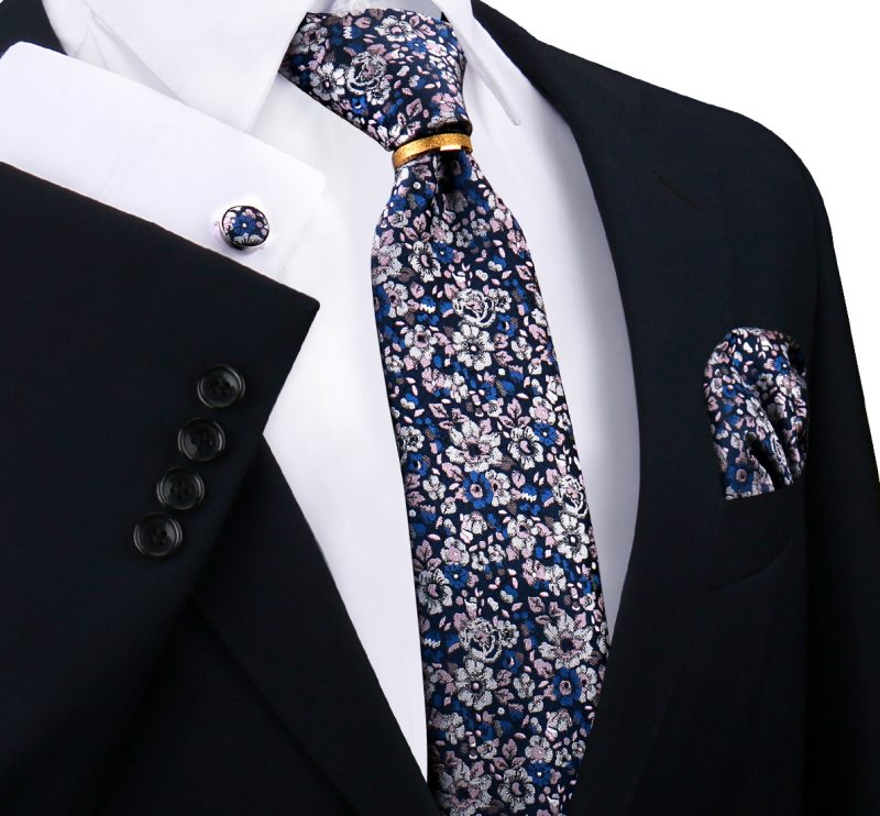 Luxury 100% Silk Tie For Mens Necktie Handkerchief Pocket Square Cufflink with Ring Brooch Set Wedding Business Ties Accessories - Image 27