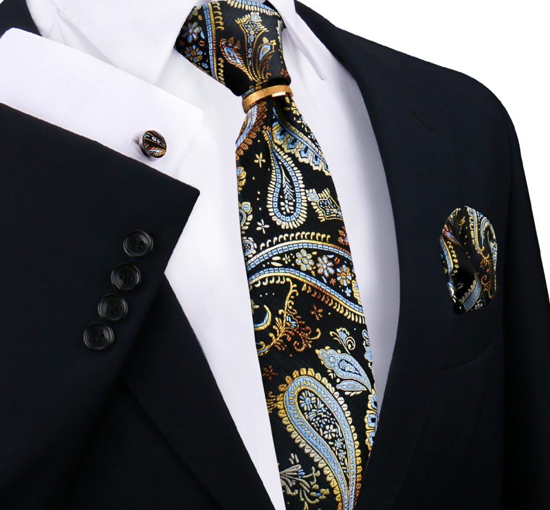Luxury 100% Silk Tie For Mens Necktie Handkerchief Pocket Square Cufflink with Ring Brooch Set Wedding Business Ties Accessories - Image 28