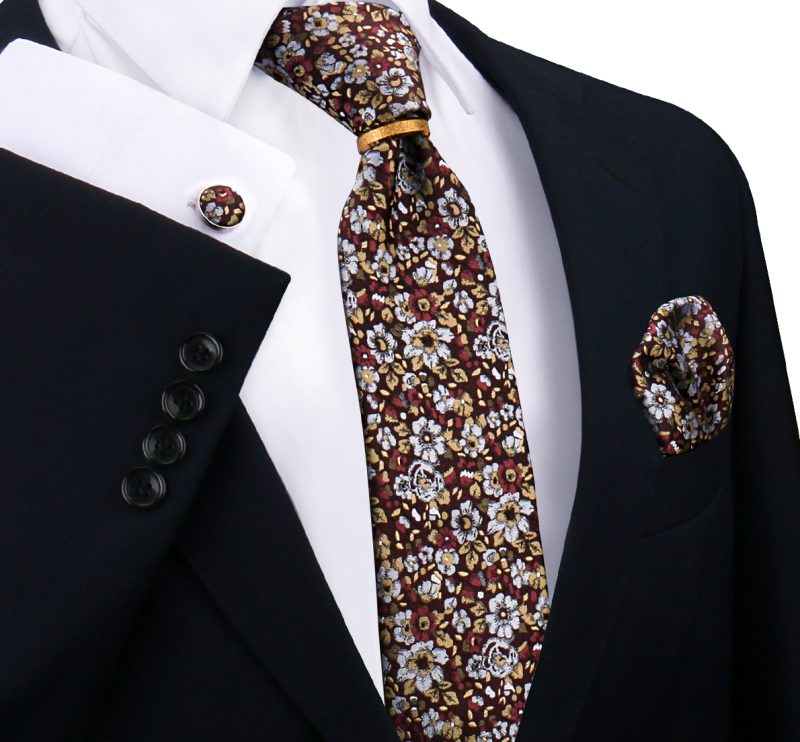 Luxury 100% Silk Tie For Mens Necktie Handkerchief Pocket Square Cufflink with Ring Brooch Set Wedding Business Ties Accessories - Image 31