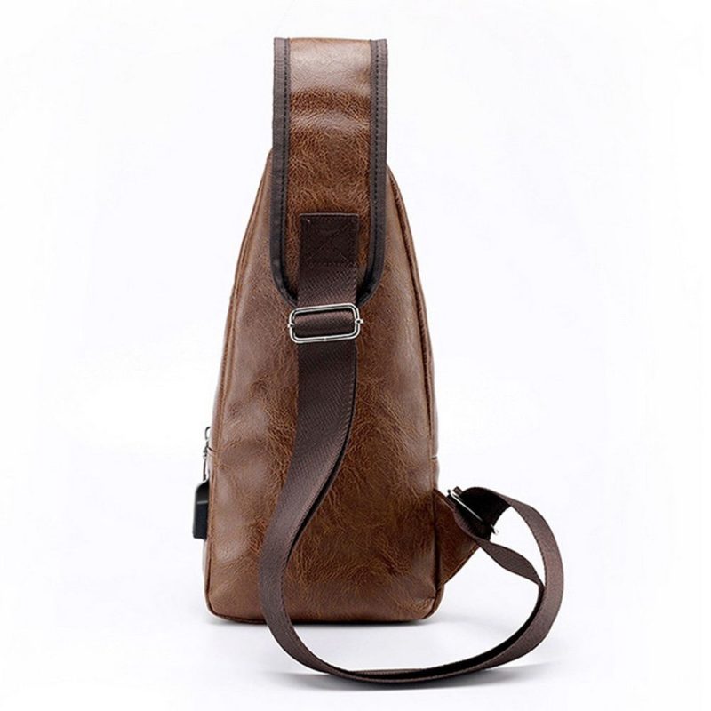 USB data cable charging chest bag casual fashion shoulder bag PU outdoor sports men's bag - Image 3
