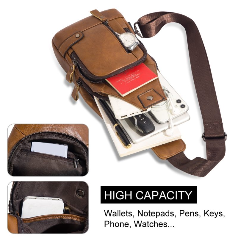 HUMERPAUL Men's Usb Chest Bag 100% Genuine Leather Crossbody Shoulder Bags Multifunction Travel Outdoor Messenger Pack Fashion - Image 3