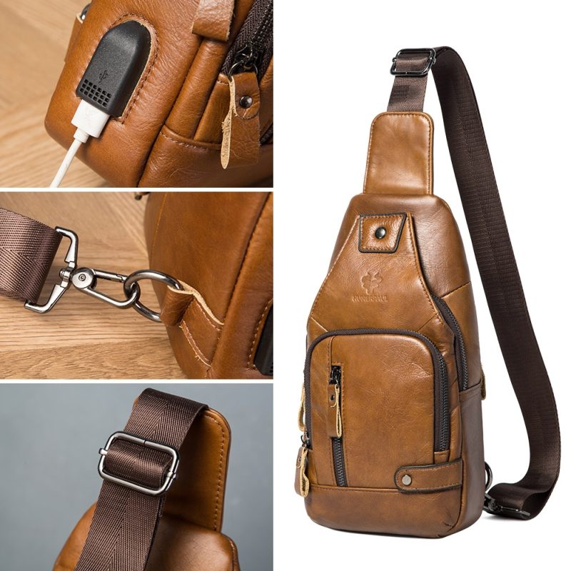 HUMERPAUL Men's Usb Chest Bag 100% Genuine Leather Crossbody Shoulder Bags Multifunction Travel Outdoor Messenger Pack Fashion - Image 4