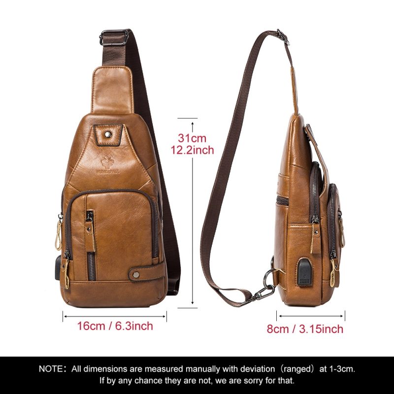 HUMERPAUL Men's Usb Chest Bag 100% Genuine Leather Crossbody Shoulder Bags Multifunction Travel Outdoor Messenger Pack Fashion - Image 5