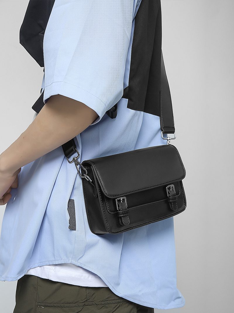 Minimalist Black Shoulder Bag Retro Male PU Leather Crossbody Bags Men's Small Messenger Bag for Men Suitable for Daily Use - Image 2