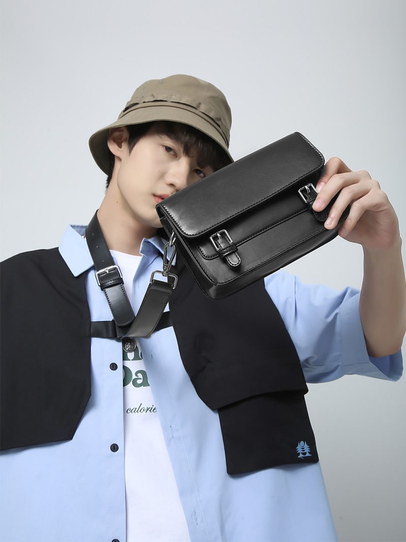 Minimalist Black Shoulder Bag Retro Male PU Leather Crossbody Bags Men's Small Messenger Bag for Men Suitable for Daily Use - Image 3