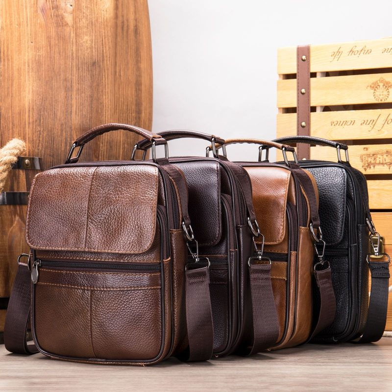 Genuine Leather Men's Shoulder Bag Business Leisure Large Capacity Portable Handbag Zipper Multi Layer Male's Crossbody Bags - Image 2
