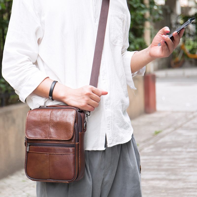 Genuine Leather Men's Shoulder Bag Business Leisure Large Capacity Portable Handbag Zipper Multi Layer Male's Crossbody Bags - Image 3