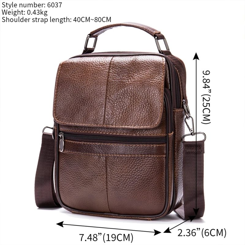 Genuine Leather Men's Shoulder Bag Business Leisure Large Capacity Portable Handbag Zipper Multi Layer Male's Crossbody Bags - Image 4