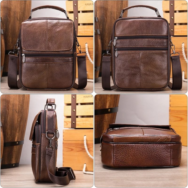 Genuine Leather Men's Shoulder Bag Business Leisure Large Capacity Portable Handbag Zipper Multi Layer Male's Crossbody Bags - Image 5