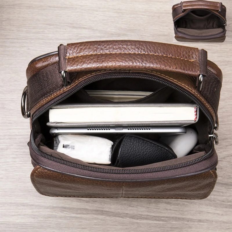 Genuine Leather Men's Shoulder Bag Business Leisure Large Capacity Portable Handbag Zipper Multi Layer Male's Crossbody Bags - Image 6