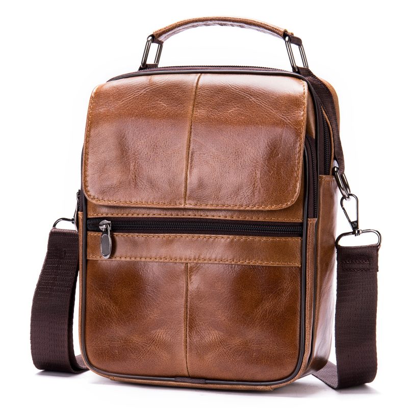 Genuine Leather Men's Shoulder Bag Business Leisure Large Capacity Portable Handbag Zipper Multi Layer Male's Crossbody Bags - Image 7