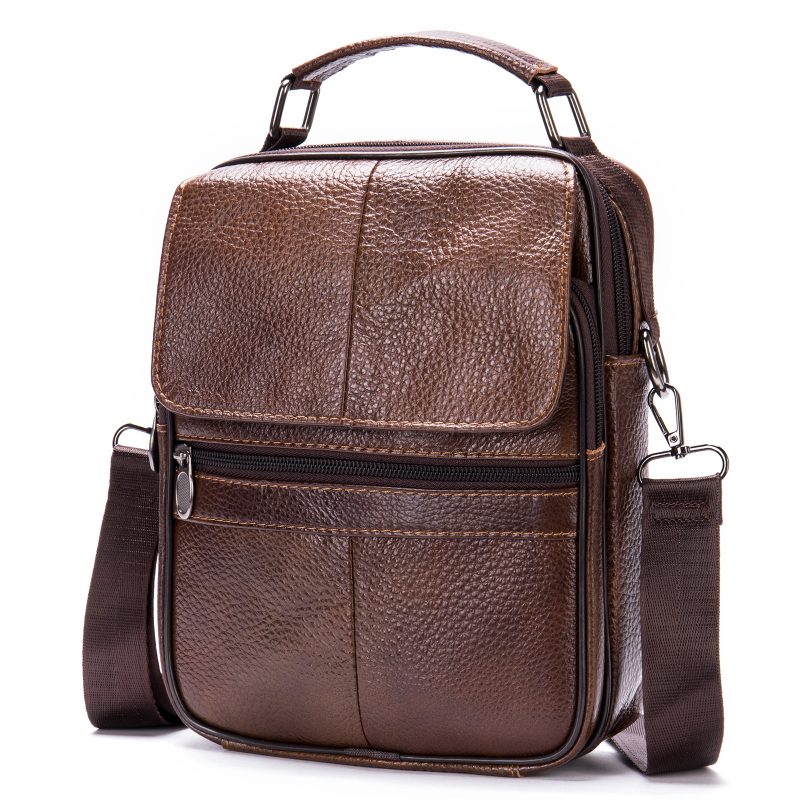 Genuine Leather Men's Shoulder Bag Business Leisure Large Capacity Portable Handbag Zipper Multi Layer Male's Crossbody Bags - Image 9