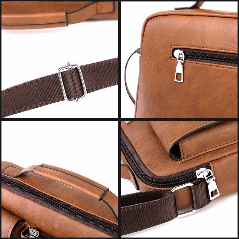 Men Crossbody Business Shoulder Bags Waterproof Vintage Men Handbags Large Capacity PU Leather Bag Man Messenger Bags Tote Bag - Image 2