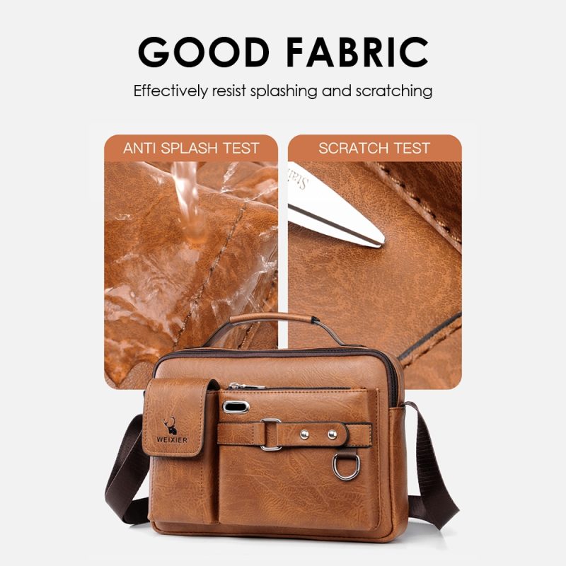 Men Crossbody Business Shoulder Bags Waterproof Vintage Men Handbags Large Capacity PU Leather Bag Man Messenger Bags Tote Bag - Image 3